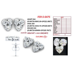 2.36 CT Heart, Oval & Round Diamond Trio Cluster Stud Earrings