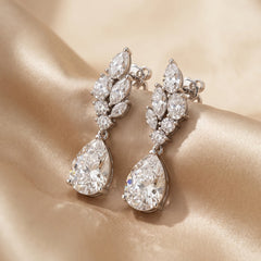 5.39 CT Pear, Marquise & Oval Diamond Cluster Drop Earrings