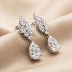 5.39 CT Pear, Marquise & Oval Diamond Cluster Drop Earrings