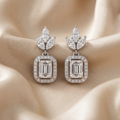 2.55 CT Emerald-cut & Marquise Diamond Halo Drop Earrings