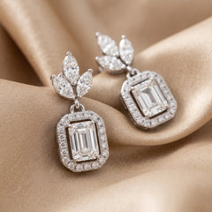 2.55 CT Emerald-cut & Marquise Diamond Halo Drop Earrings