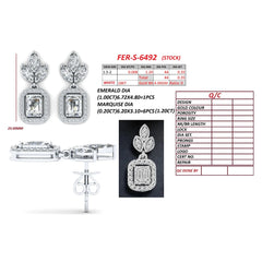 2.55 CT Emerald-cut & Marquise Diamond Halo Drop Earrings