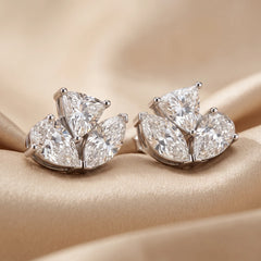 5.17 CT Pear, Marquise & Trillion Diamond Cluster Stud Earrings