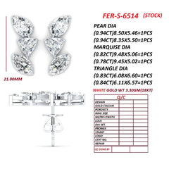 5.15 CT Pear, Trillion & Marquise Diamond Climber Earrings