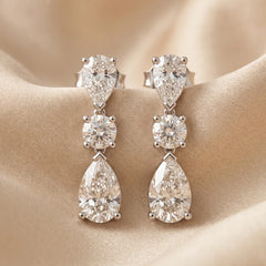 3.60 CT Pear & Round Diamond Drop Earrings
