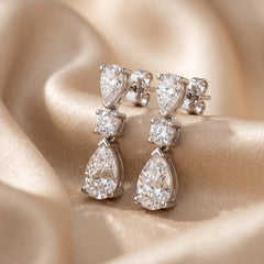 3.60 CT Pear & Round Diamond Drop Earrings