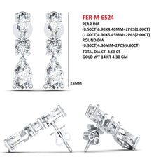 3.60 CT Pear & Round Diamond Drop Earrings