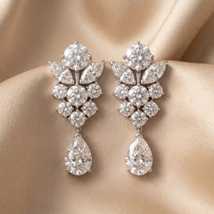 11.78 CT Pear, Marquise & Round Diamond Cluster Drop Earrings