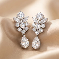 11.78 CT Pear, Marquise & Round Diamond Cluster Drop Earrings