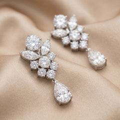 11.78 CT Pear, Marquise & Round Diamond Cluster Drop Earrings