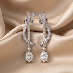 2.37 CT Oval & Round Diamond Curved Drop Earrings