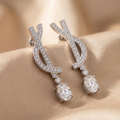 2.37 CT Oval & Round Diamond Curved Drop Earrings