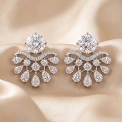 3.78 CT Round & Pear Diamond Chandelier Stud Earrings