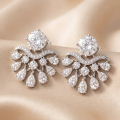 3.78 CT Round & Pear Diamond Chandelier Stud Earrings