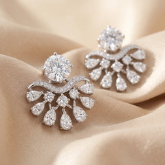 3.78 CT Round & Pear Diamond Chandelier Stud Earrings