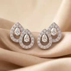 1.34 CT Pear Diamond Halo Stud Earrings