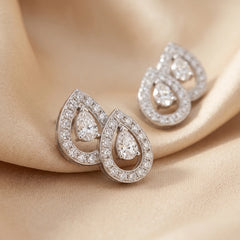 1.34 CT Pear Diamond Halo Stud Earrings