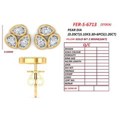 1.20 CT Pear Diamond Trio Bezel Stud Earrings