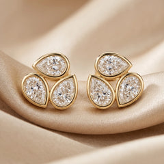1.20 CT Pear Diamond Trio Bezel Stud Earrings