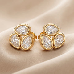 1.20 CT Pear Diamond Trio Bezel Stud Earrings