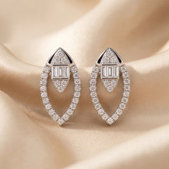 1.01 CT Baguette & Round Diamond Marquise Stud Earrings