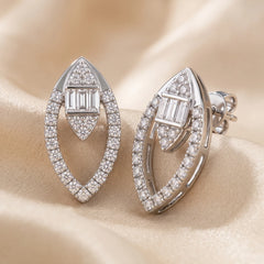 1.01 CT Baguette & Round Diamond Marquise Stud Earrings
