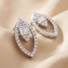1.01 CT Baguette & Round Diamond Marquise Stud Earrings