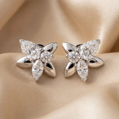 0.80 CT Pear, Marquise & Round Diamond Butterfly Stud Earrings