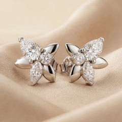 0.80 CT Pear, Marquise & Round Diamond Butterfly Stud Earrings