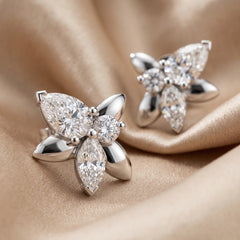 0.80 CT Pear, Marquise & Round Diamond Butterfly Stud Earrings