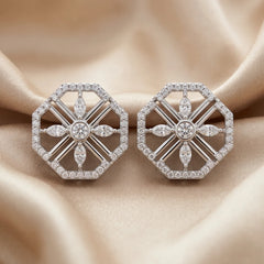 0.70 CT Marquise & Round Diamond Octagon Stud Earrings