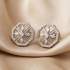 0.70 CT Marquise & Round Diamond Octagon Stud Earrings
