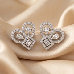 1.34 CT Emerald-cut & Pear Diamond Halo Stud Earrings