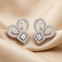 1.34 CT Emerald-cut & Pear Diamond Halo Stud Earrings