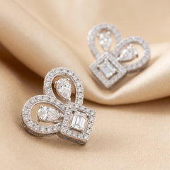 1.34 CT Emerald-cut & Pear Diamond Halo Stud Earrings