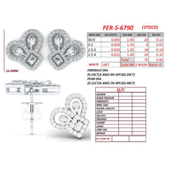 1.34 CT Emerald-cut & Pear Diamond Halo Stud Earrings