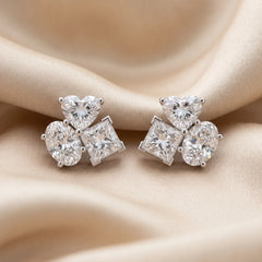 1.30 CT Oval, Heart & Princess Diamond Trio Cluster Stud Earrings