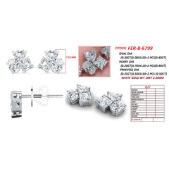 1.30 CT Oval, Heart & Princess Diamond Trio Cluster Stud Earrings