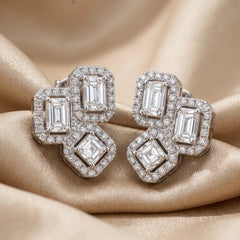 1.71 CT Emerald Cut Diamond Halo Cluster Stud Earrings