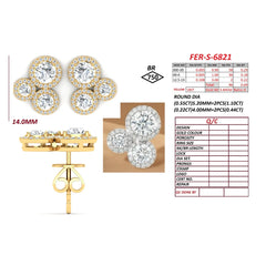 2.23 CT Round Diamond Triple Halo Cluster Stud Earrings