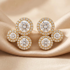 2.23 CT Round Diamond Triple Halo Cluster Stud Earrings