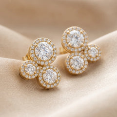2.23 CT Round Diamond Triple Halo Cluster Stud Earrings