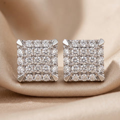 2.63 CT Round Diamond Square Cluster Stud Earrings