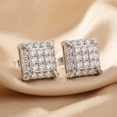 2.63 CT Round Diamond Square Cluster Stud Earrings