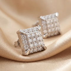 2.63 CT Round Diamond Square Cluster Stud Earrings
