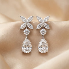 3.55 CT Multi Shape Diamond Floral Drop Earrings