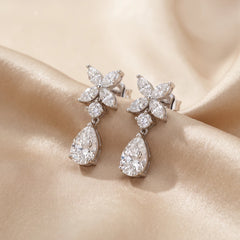 3.55 CT Multi Shape Diamond Floral Drop Earrings