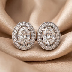 2.44 CT Oval Cut Diamond Halo Stud Earrings