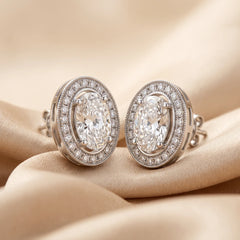 2.44 CT Oval Cut Diamond Halo Stud Earrings