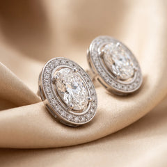 2.44 CT Oval Cut Diamond Halo Stud Earrings